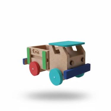 Imagem de Kit 2 Carrinhos Artesanais MDF e Pinus 7x7x13cm Personalizável Multicolorido