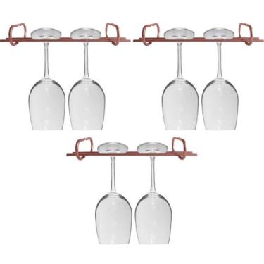 Imagem de 3 Suportes de Taças Rose Gold 25cm Decoração Adega Bar Vinho Organizad