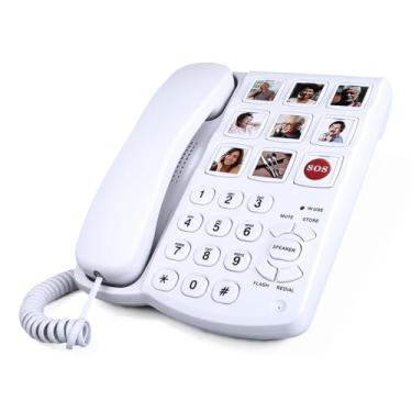Imagem de Benotek Telefone com imagem de botão grande com fio para idosos com rediscagem de alto-falante, telefone fixo com mãos livres, telefone doméstico com botão grande amplificado