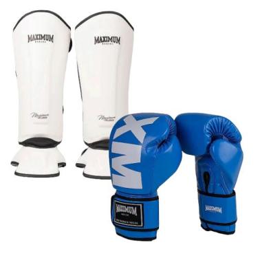 Imagem de Kit Caneleira Classic White + Luva Boxe Muay Thai Kickboxing Maximum M