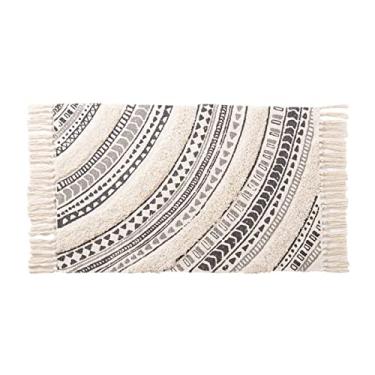 Imagem de Tapete de área de tecido com borlas de algodão, capacho geométrico, tapete de varanda, lavável na máquina para cozinha, banheiro, quarto, lavanderia, preto cinza 23 x 119 cm