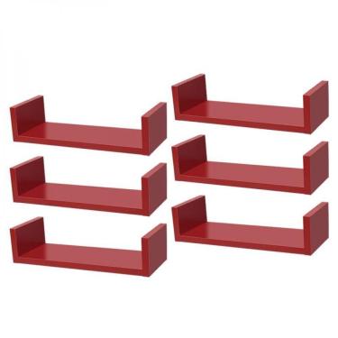 Imagem de Kit 6 Prateleiras U 40 X 15cm Vermelha Suporte Invisível