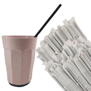 Imagem de Canudo De Papel Kit 100 Und Biodegradavel Atacado Embalado individualmente Drinks Bebidas Festa Evento Bar