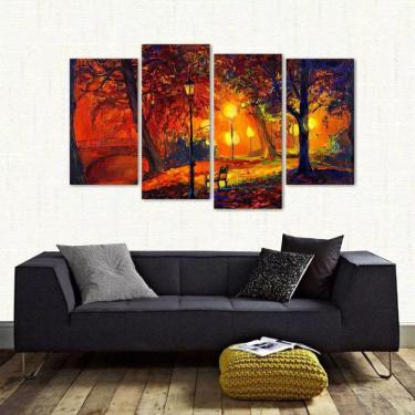 Imagem de Quadro Paisagem Artístico Sala Escritório Em Tecido 4 Peças