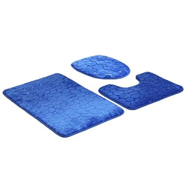 Imagem de 3 pçs/conjunto de tapete de banho para banheiro tapete antiderrapante de seixos tapetes higiênicos capa de banheiro almofada de pé tapetes absorventes tapetes de banheiro decoração, azul escuro
