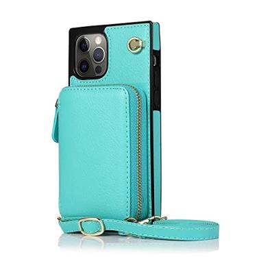 Imagem de Capa de telefone carteira com zíper de cor sólida para iPhone 11 12 13 Pro Max 6 7 8 SE 2020 6P 7P 8P X XR XS MAX Porta-cartões Capa traseira, verde menta, para iPhone 13Pro Max