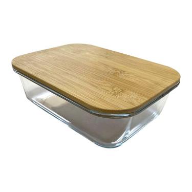 Imagem de Pote Retangular 1500ml Em Vidro Borossilicato Com Tampa Em Bambu Mimo Style