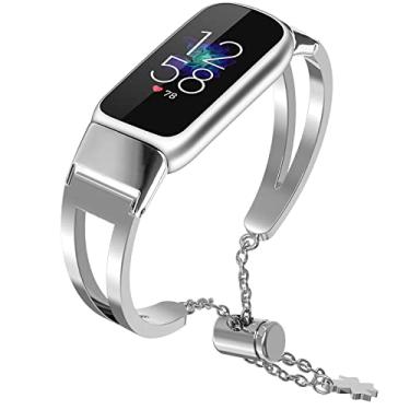 Imagem de Ninki Pulseira de metal compatível com Fitbit Luxe – Pulseira elegante ajustável para mulheres, grande, pulseira de elos