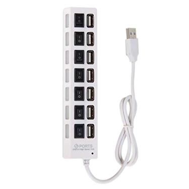 Imagem de Almencla USB 2.0 Divisor de Hub – Extensor USB 7 portas USB Hub de dados ultra fino com interruptor de alimentação individual e LED, Branco