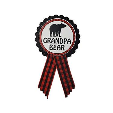 Imagem de Broche Grandpa to Be Búfalo xadrez Papa Bear Baby Shower Badge para revelação de gênero da Amy's Bubbling Boutique, tamanho único, fita de gorgorão de cartolina, One Size, fita de gorgorão cardstock