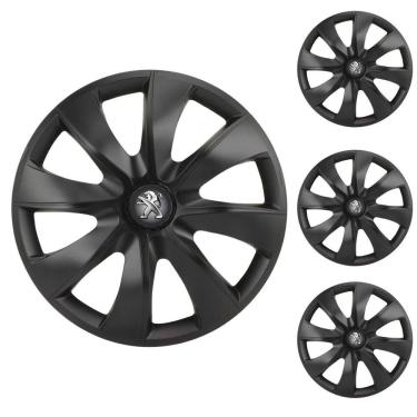Imagem de Jogo Calota Aro 14 Prime Fosc Black Elitte Preto Fosco + Emblema Resinado Peugeot (206 207 208 307)