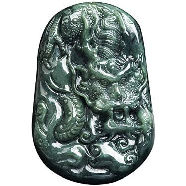 Imagem de Yajun Colar de dragão de jade natural esculpido à mão pingente da sorte 54,5 x 36,5 x 12 mm para mulheres homens joias modernas