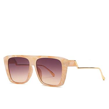 Imagem de Lente gradiente clássico óculos de sol superdimensionados feminino designer de topo plano quadrado retrô óculos de sol para viagens ao ar livre, flor de chá C4, tamanho único