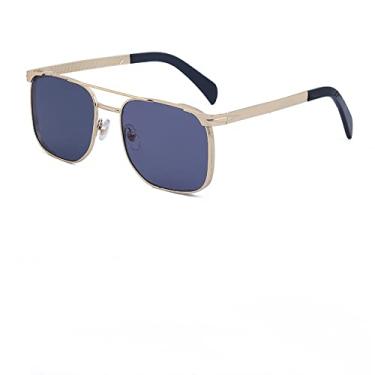 Imagem de Óculos de sol quadrados masculinos de luxo designer masculino vintage óculos de sol de condução sombras uv400 óculos de metal, ouro cinza completo, tamanho único