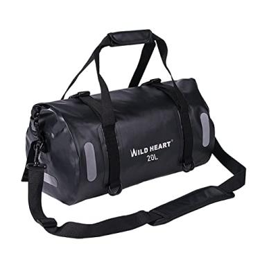 Imagem de WILD HEART Bolsa de viagem impermeável 20L 30L 40L com costuras soldadas alças de ombro, bolso de malha para caiaque, acampamento, barco, bicicleta, motocicleta, Preto, 20L