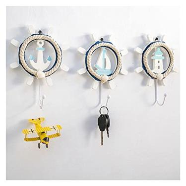 Imagem de Ganchos de casaco 3 peças cabide de parede decoração doméstica gancho de parede estilo mediterrâneo chave chapéu casaco porta roupas decorar cabide de parede