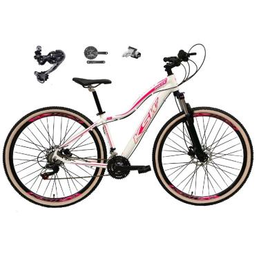 Imagem de Bicicleta Feminina Aro 29 Ksw Mwza Câmbio Traseiro Shimano Deore e Altus 27v Freio Hidráulico Garfo Com Trava Pneu Faixa Bege - Branco/Rosa
