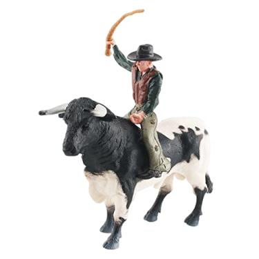 Imagem de UGPLM Estatuetas de touro com cavaleiro modelo, ornamentos de mesa, topos de bolo, brinquedo educativo, artesanato, figuras de ação detalhadas realistas para crianças, estilo A