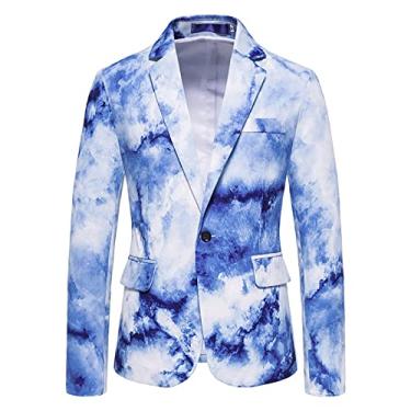 Imagem de Blazer masculino tie dye terno jaqueta festa casamento banquete um botão lapela stretch outwear clássico roupas de jantar de negócios, azul, P (busto: 105cm)