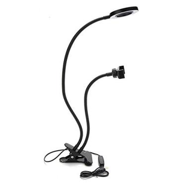 Imagem de Selfie Ring Light, Suporte de maquiagem flexível Suporte de transmissão de ajuste livre de rotação de 360 ​​° com suporte para telefone celular Luz LED de preenchimento para suporte de telefone celular para fotografia fotográfica Vídeo Vlogging (preto)