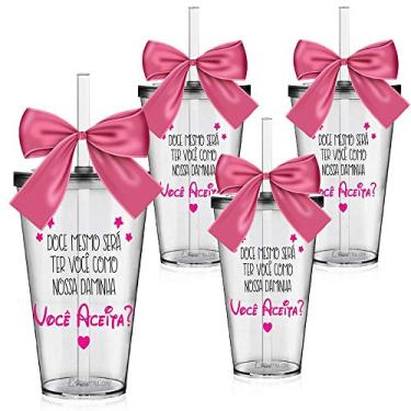 Imagem de Kit 4 Copos Lembrancinha Personalizados Daminha - Você Aceita
