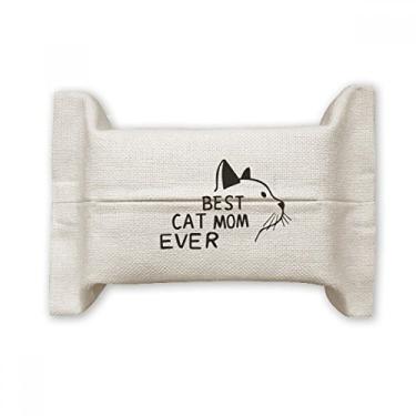 Imagem de Best Cat Mom Ever Citação DIY Design Capa de papel para lenços faciais Bolsa de linho de algodão