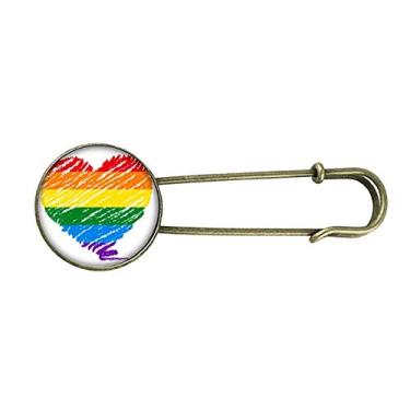 Imagem de Broche de metal retrô LGBT coração lésbico arco-íris gay joia