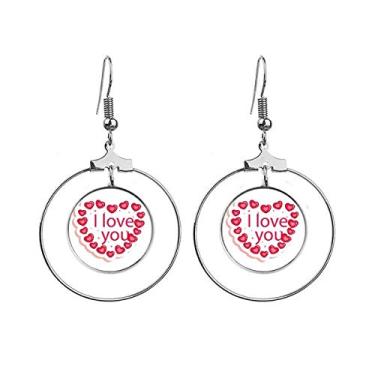 Imagem de Brincos de argola com pingente de coração rosa I Love You de Dia dos Namorados