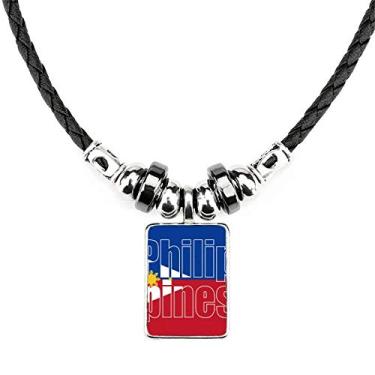 Imagem de DIYthinker Colar com nome da bandeira do país Filipinas Joia Torque Pingente de corda de couro
