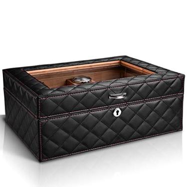 Imagem de Umidificador de charuto com madeira de cedro, caixa de armazenamento para charutos com umidificador e caixa de armazenamento para charutos para 50 charutos - presente para homens