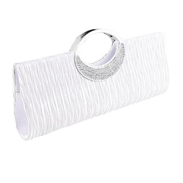 Imagem de guohanfsh Bolsa de mão para festa de casamento brilhante bolsa de ombro com corrente de cetim de strass, Branco, One Size