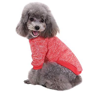 Imagem de CHBORLESS Suéter para cães e gatos de estimação - Pijama quente, roupas macias para filhotes, suéter para cães pequenos, moletom de inverno para cachorro (G, vermelho)