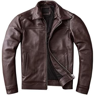Imagem de Jaqueta De Couro Masculina Com Lapela E Zíper, Jaqueta De Couro Casual Curta Bainha Reta Jaqueta De Couro,Marrom,XXG,Constructive23