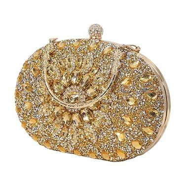 Imagem de kowaku Saco de noite feminino bolsa carteiras com strass frisado elegante bolsa de mão bolsa de casamento bolsa para eventos coquetel férias casamento, Ouro
