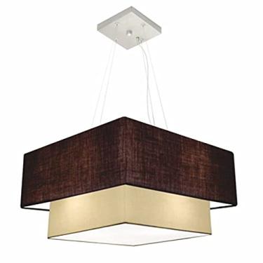 Imagem de Lustre Pendente Quadrado Cúpula 25/50x35 cm, Vivare Iluminação, Pendente4066 LC-06 LA-02, Café/Bege, Médio