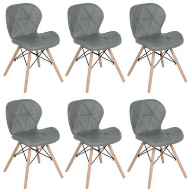 Imagem de Kit 6 cadeiras estofadas Charles Eames Eiffel Slim Wood confort