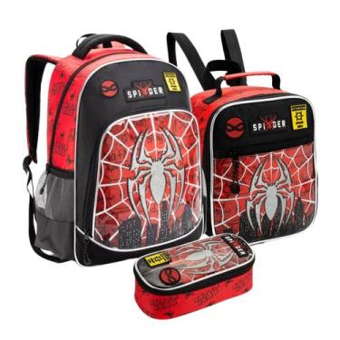 Imagem de Kit Mochila Escolar De Costas Infantil Spider Homem Aranha Lancheira M