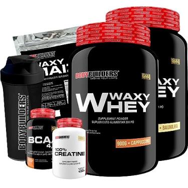 Imagem de Kit 2x Whey Protein Waxy Whey 900g + BCAA 4,5 100g + Power Creatina 100g + Waxy Maize 800g + Coq - Bodybuilders (Baunilha e Cappuccino)