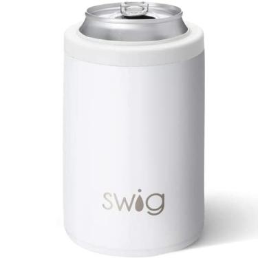 Imagem de Swig Life Resfriador de latas + garrafas, a o inoxid vel, lav vel na lava-lou as, com isolamento triplo para latas ou garrafas de cerveja de tamanho padr o de 350 ml em branco fosco