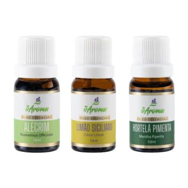 Imagem de Kit Óleo Essencial 100% Puro Alecrim Limão Siciliano Hortelã Pimenta Auxilia na Memória Concentração Foco Raciocínio Energia e mais Disposição Ação Antioxidantes Difusor de Ambiente Produto Vegano