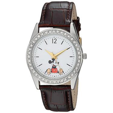 Imagem de DISNEY Relógio feminino Mickey Mouse analógico de quartzo com pulseira de couro sintético, marrom, 20 (modelo: WDS000379)