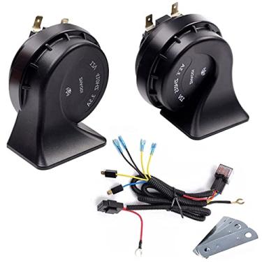 Imagem de Buzina de carro 12 V BANHAO buzina impermeável tom alto baixo universal kit de buzinas de caracol elétrico super alto para caminhões, carros, trens, picapes, veículos off-road