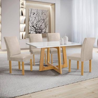 Imagem de Conjunto Mesa Arizona 120cm com 4 Cadeiras Canela Tampo Smart Plus com Vidro Cinamomo/Off White/Bege