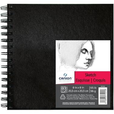 Imagem de Canson Caderno de desenho da série Artista, diário com encadernação, 20 x 20 cm, 160 páginas (96 g) - Papel de artista para adultos e estudantes - Grafite, carvão, lápis, lápis de cor