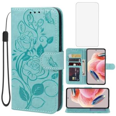 Imagem de Vavies Capa para Xiaomi Redmi Note 12, capa carteira 23021RAA2Y com protetor de tela de vidro temperado, flor de couro flip suporte para cartão de crédito capa de telefone para Xiaomi Redmi Note 12 4G