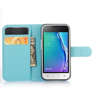 Imagem de Capa carteira para Samsung J1 mini (2016), capa carteira flip de couro PU premium com compartimento para cartão, suporte e fecho magnético [capa interior à prova de choque de TPU] compatível com