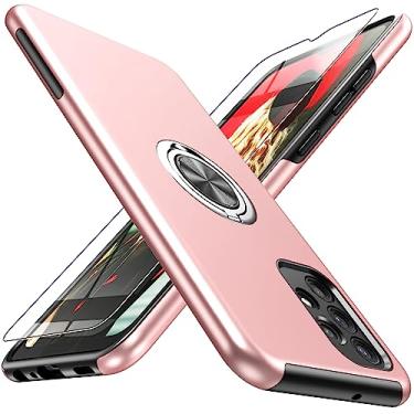 Imagem de Yamink Capa para Samsung para Galaxy A32 5G com protetor de tela de vidro temperado, capa protetora híbrida 2 em 1 slim fit resistente com anel magnético invisível suporte para Galaxy A32 de 6,5