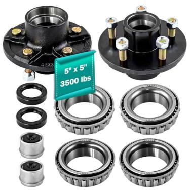 Imagem de JADODE Kits de cubo de reboque de 5 em 5 polegadas para eixo de 1,5 m para eixo de 1,5 m e 500 kg para eixo resistente, 5 Lug Bolt Cubo de roda com 1/2"-20 Thread L68149/L44649 Kits de cubo de reboque - 22018K Conjunto de 2