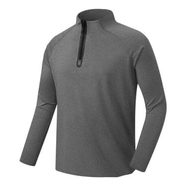 Imagem de Camisa esportiva masculina manga longa slim fit camiseta atlética zíper frontal gola alta camisa de treino, Cinza, XXG