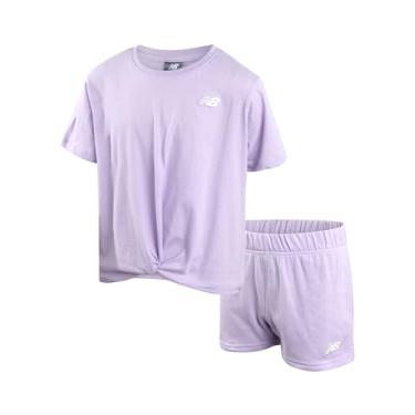 Imagem de New Balance Conjunto de shorts para meninas - camiseta de manga curta de 2 peças e shorts de lã - Lindo traje de verão para meninas (7-12), Lilás cibernético, 10-12